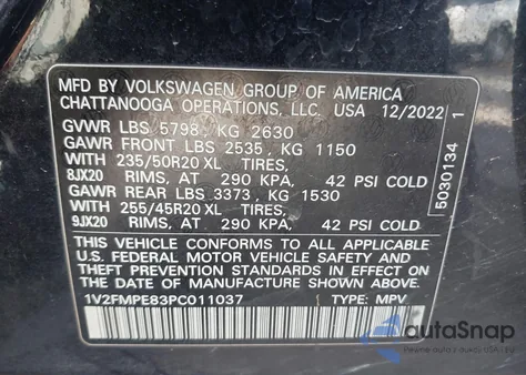 2023 Volkswagen Id.4 Pro S/Pro S Plus из США, поврежденный, VIN 1V2FMPE83PC011037